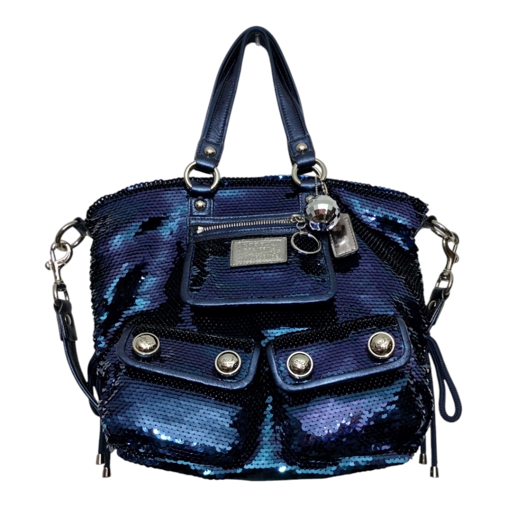 Coach Poppy Blue Sequin Spotlight Purse Disco Ball Bag Charm Statement